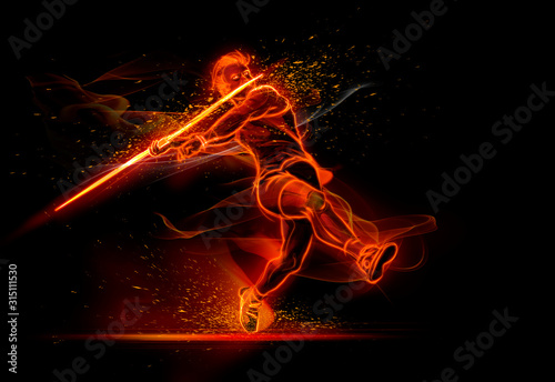 Computer generated image track and field athlete throwing javelin