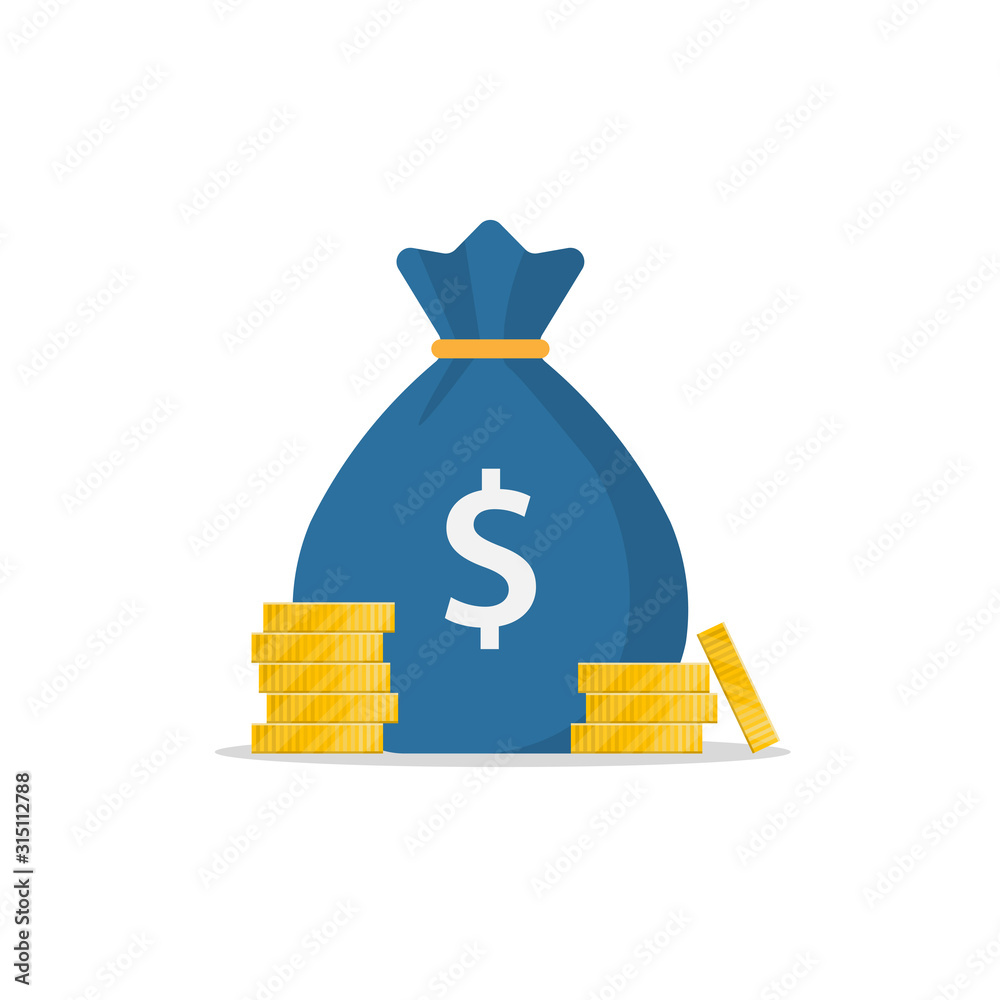 money bag icon with a dollar sign and stacks of gold coins. Stock Vector |  Adobe Stock