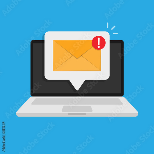 Email message on screen in laptop.