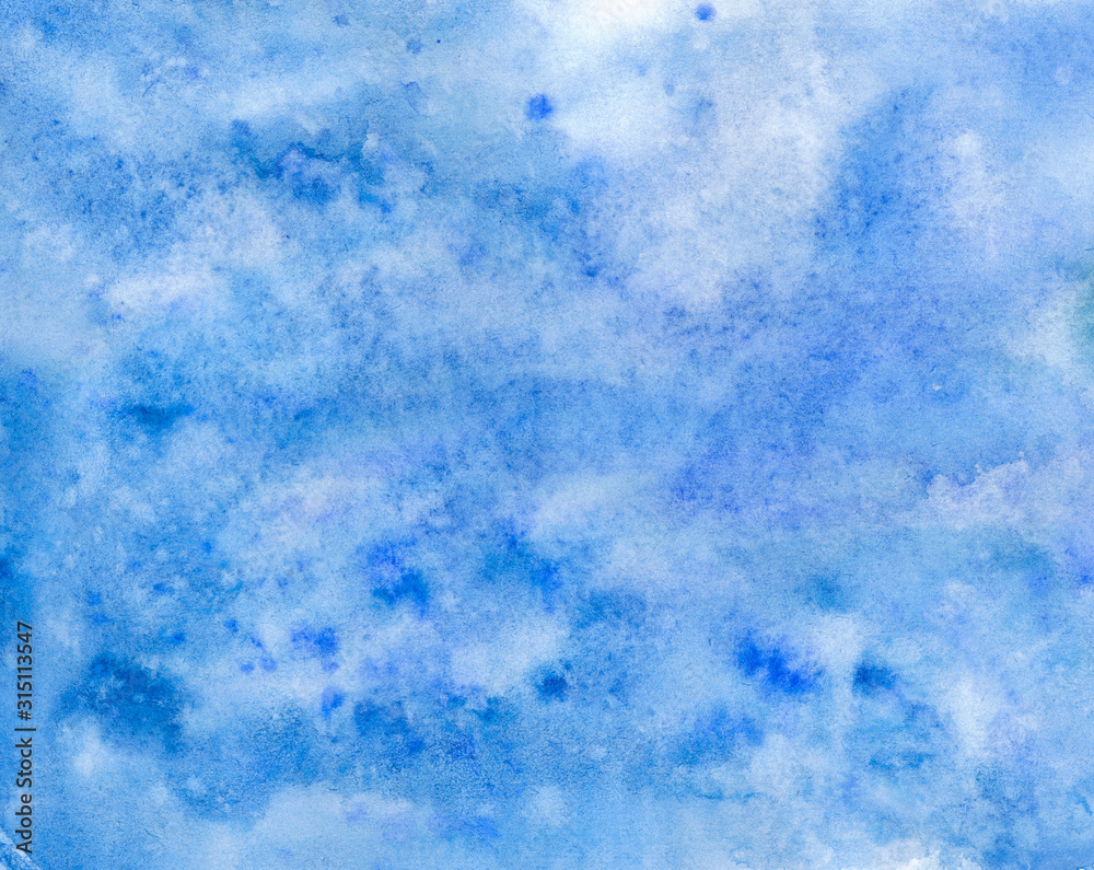 Watercolor background with paper texture. Watercolor blue fill.