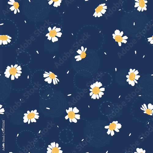 Cute hand drawn floral seamless pattern, chamomile flowers background, great for textiles, wrapping, banner, wallpaper - vector design