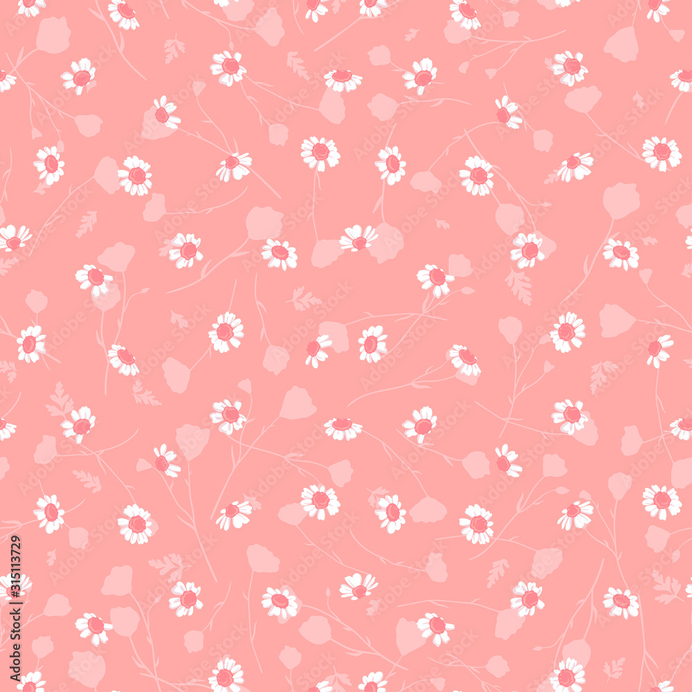 Fototapeta premium Cute hand drawn floral seamless pattern, chamomile flowers background, great for textiles, wrapping, banner, wallpaper - vector design