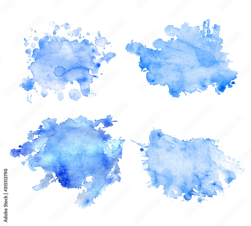 Set of watercolor spots in blue.