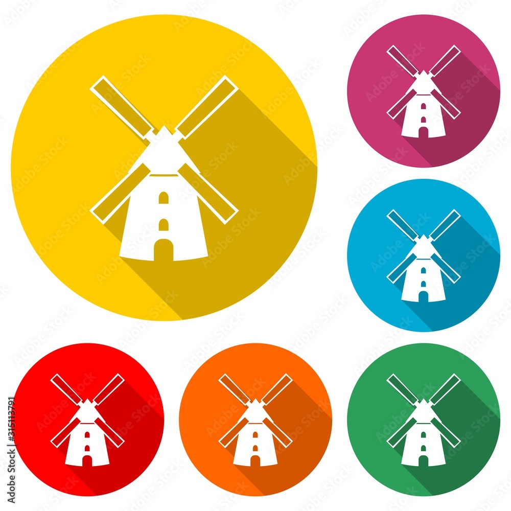 Mill icon in flat style with long shadow Mill icon in flat style with long shadow