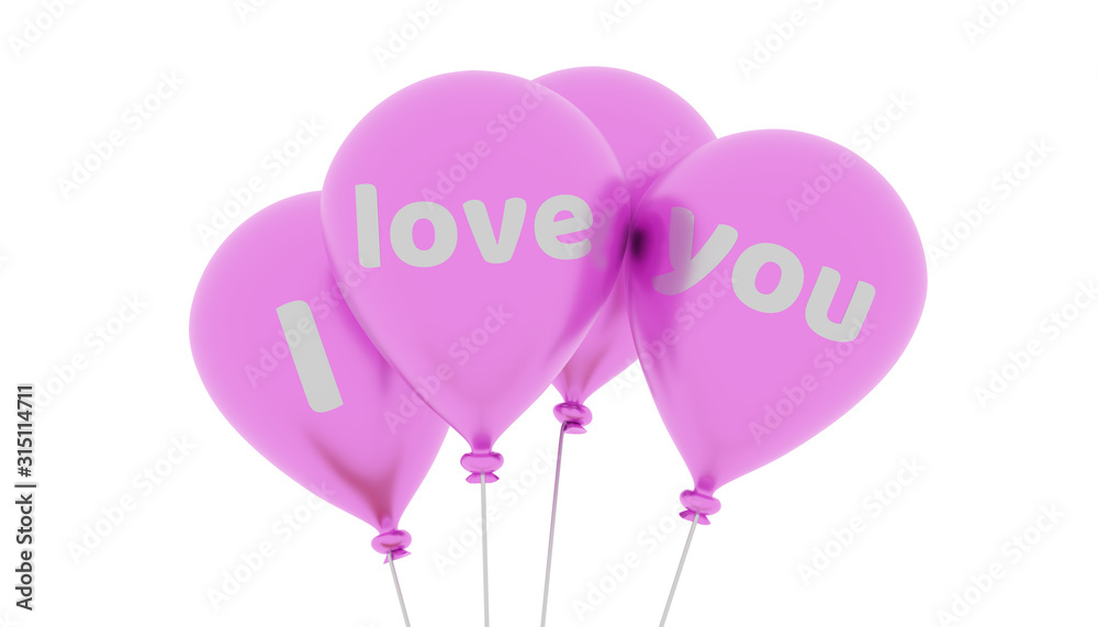 Shiny pink balloons with the words I love you