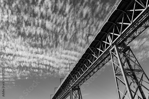 Black and white.Dom Luis I Bridge, Douro river, Porto, Portugal