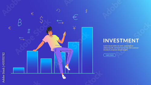 Young man using mobile app for online banking and investing