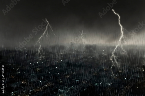 Картината върху платно Apocalyptic scene on city with thunderstorm