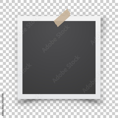 Realistic template with paper photo frame with adhesive tape