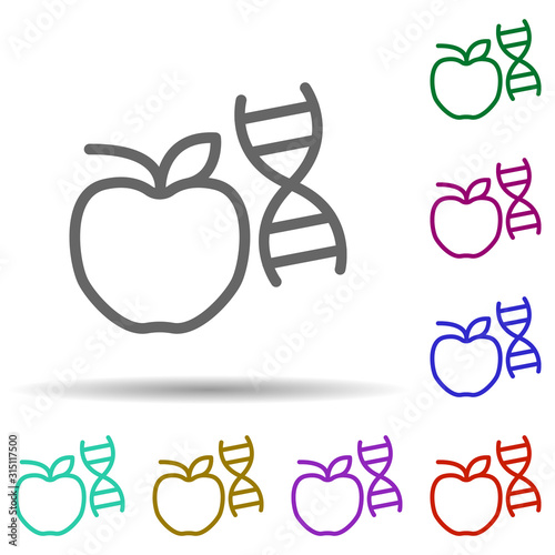 Transgenic, apple, dna in multi color style icon. Simple thin line, outline vector of bioengineering icons for ui and ux, website or mobile application
