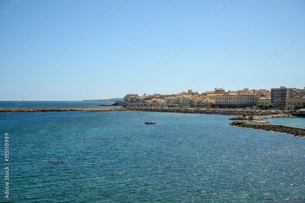 view of the bay of Ortigia in Syracuse in Sicily