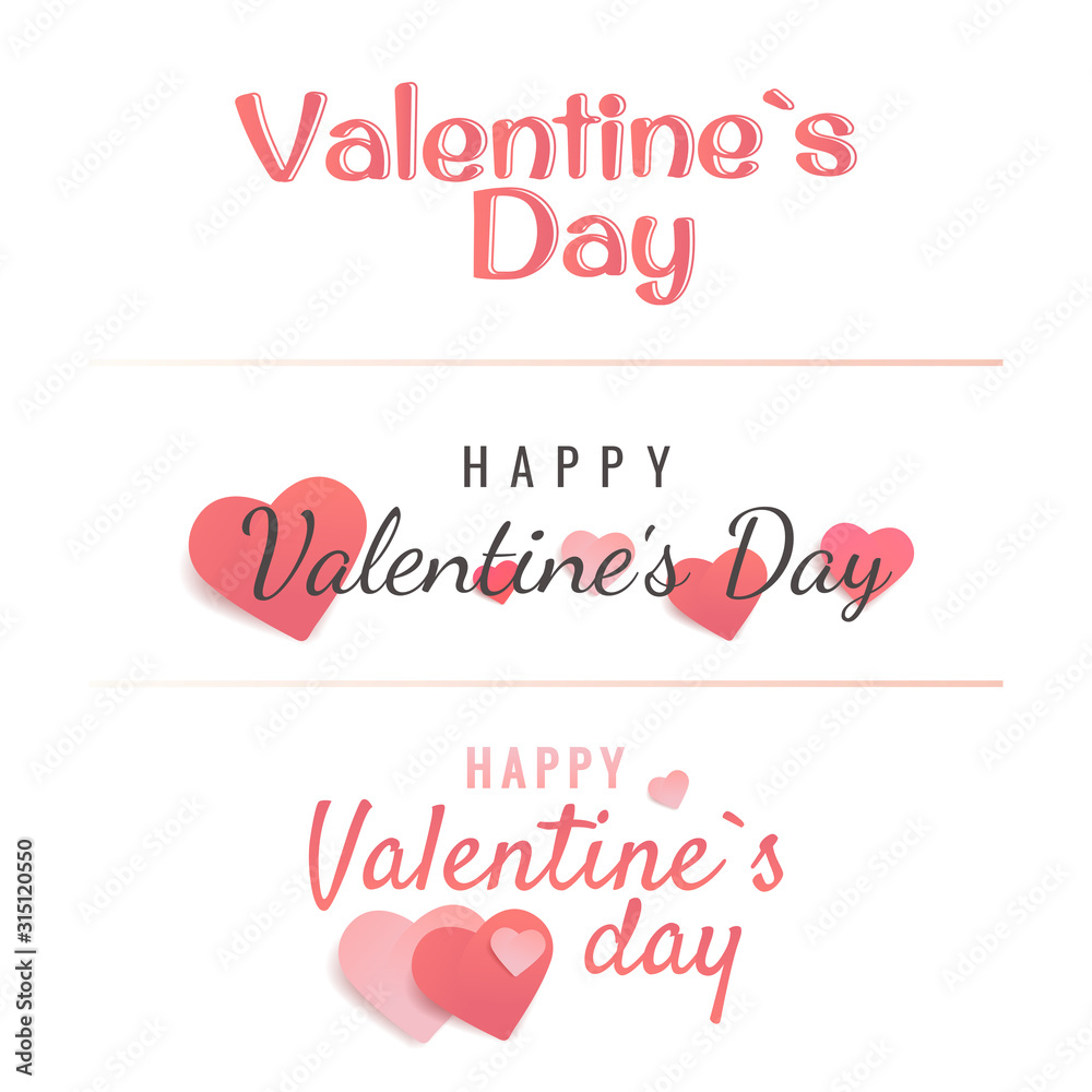 Naklejka premium Vector illustration on the theme Valentine Day. Typographic lettering Happy Valentine's Day on a white background.