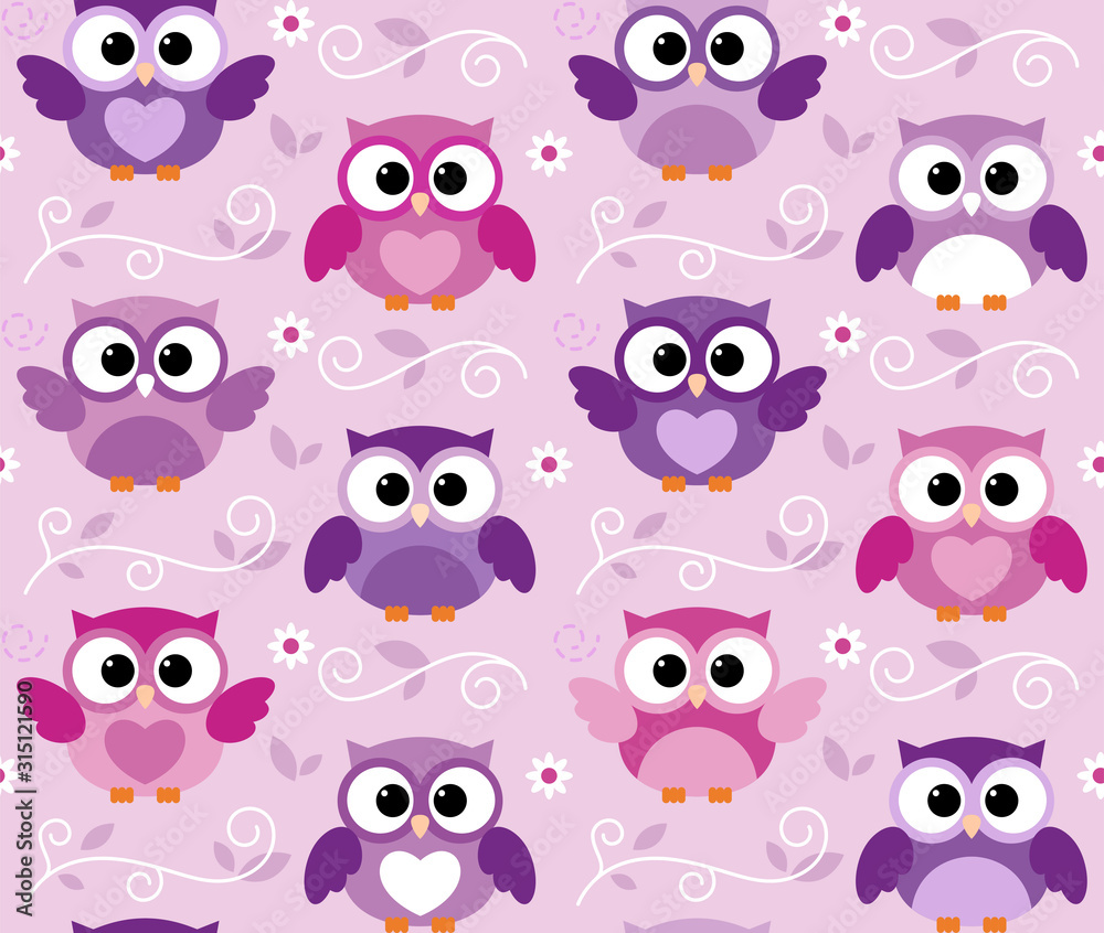 Obraz premium Seamless cute colourfull owl kids pattern background. Vector.