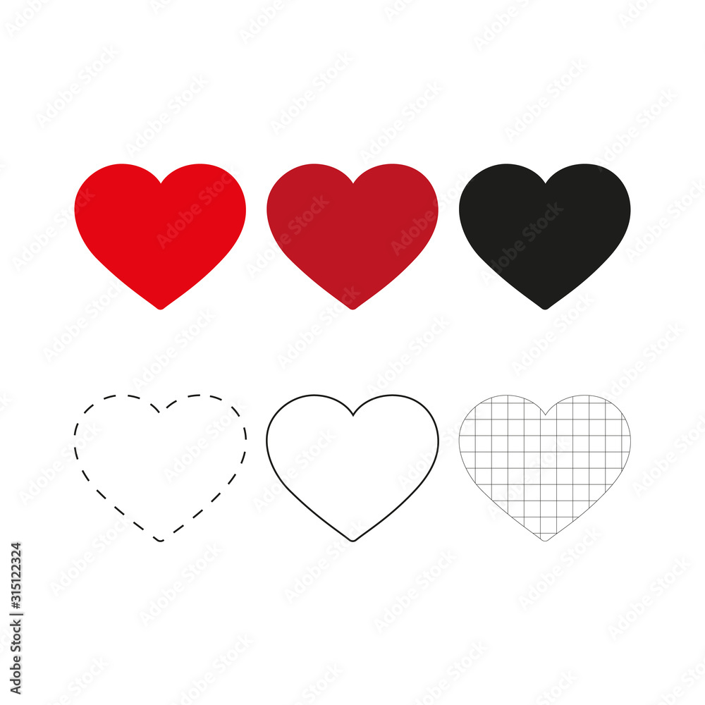 heart icons, concept of love, linear icons thin grey line