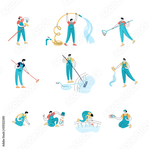 Swimming pool maintenance workers