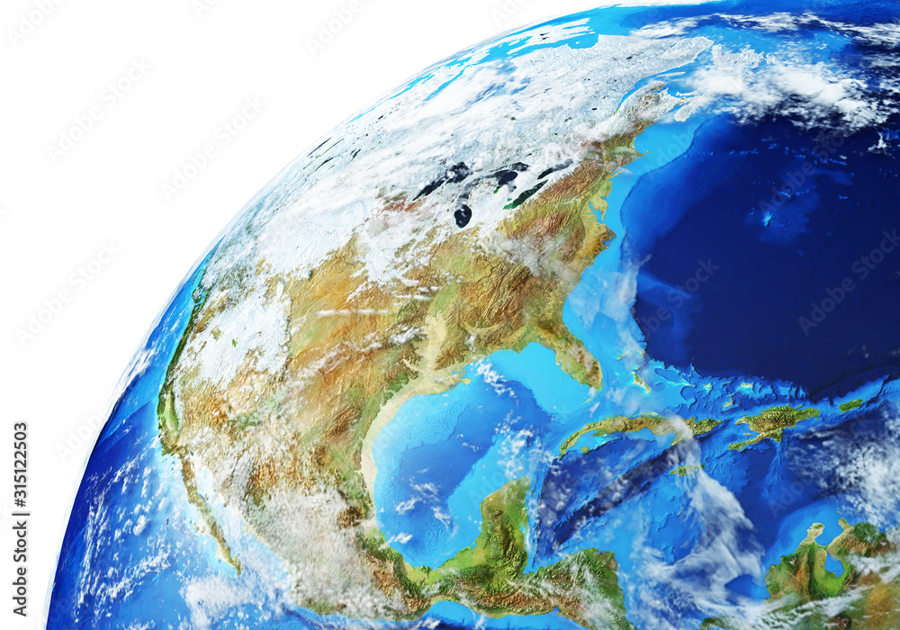 Earth globe close-up of North America.