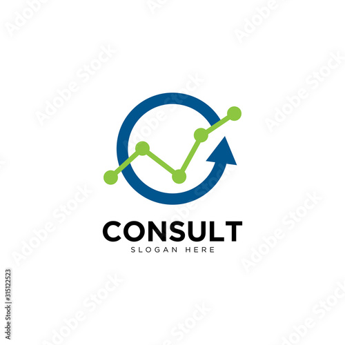 Business consulting logo template. Speech bubble and growth graph vector design.