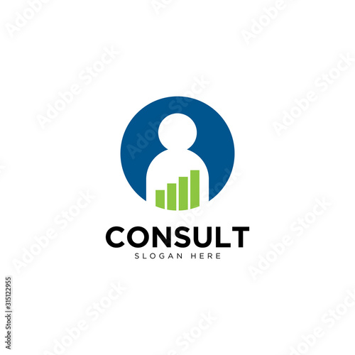 Business consulting logo template. Speech bubble and growth graph vector design.