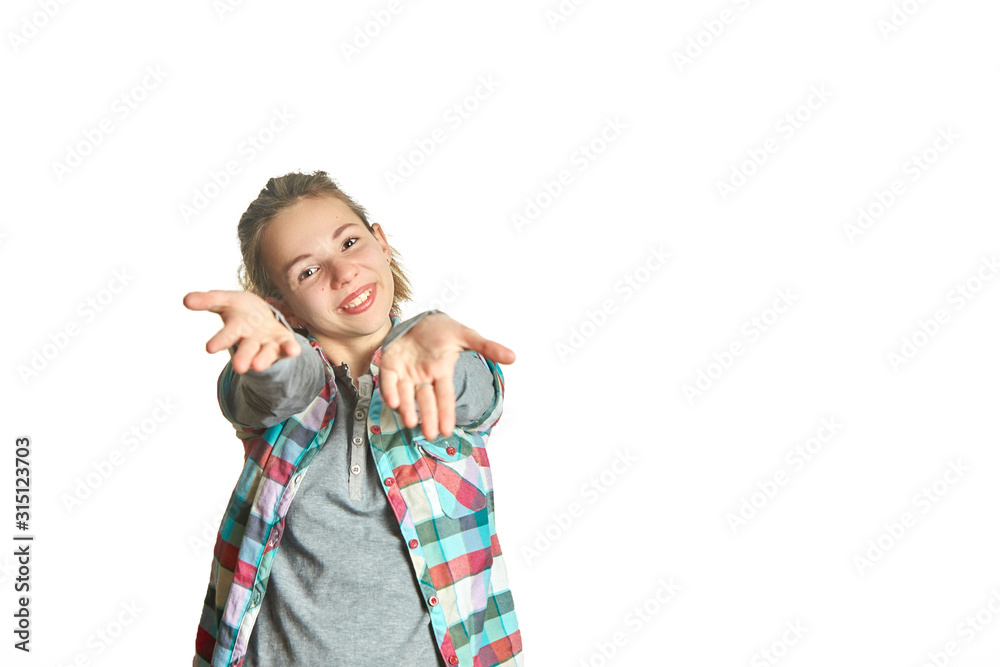 Fototapeta premium Emotional girl on a white background