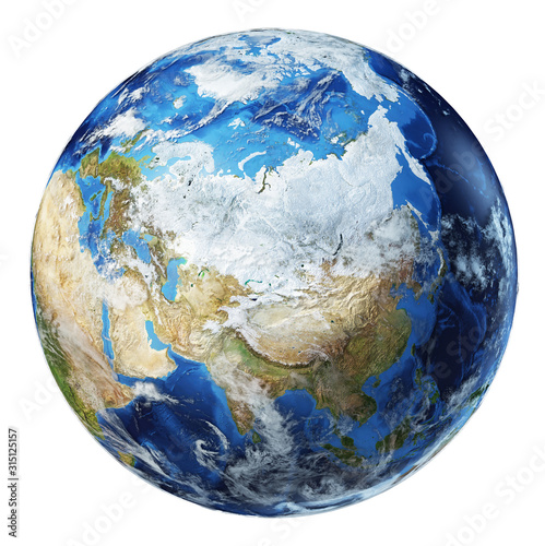 Earth globe 3d illustration. Asia North view.