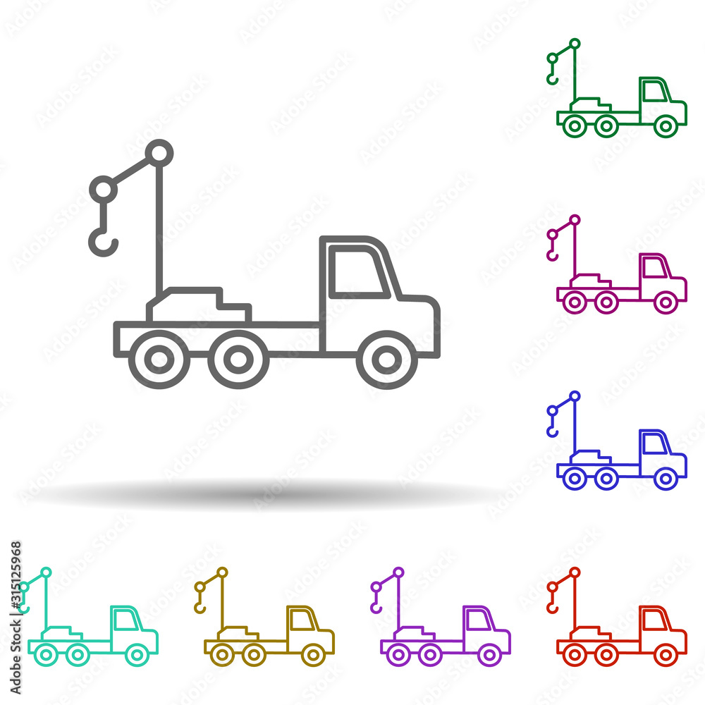 Crane vehicle in multi color style icon. Simple thin line, outline vector of consruction machinery icons for ui and ux, website or mobile application Crane vehicle in multi color style icon. Simple thin line, outline vector of consruction machinery icons for ui and ux, website or mobile application