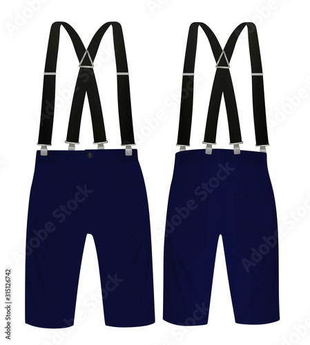 Blue short pants with suspenders. vector
