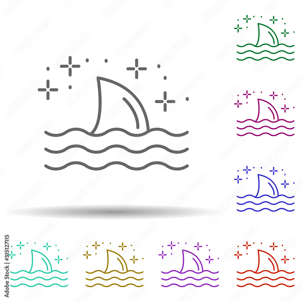 Diving shark in multi color style icon. Simple thin line, outline vector of diving icons for ui and ux, website or mobile application Diving shark in multi color style icon. Simple thin line, outline vector of diving icons for ui and ux, website or mobile application