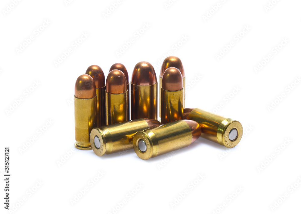 cartridges of .45 ACP pistols ammo isolated cartridges of .45 ACP pistols ammo isolated