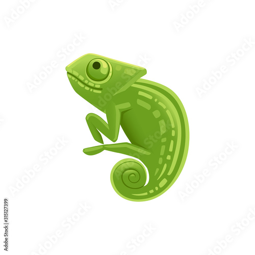 Cute small green chameleon lizard cartoon animal design flat vector illustration isolated on white background