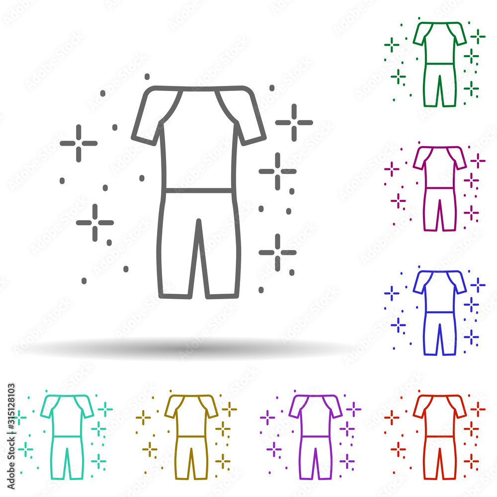 Diving wetsuit in multi color style icon. Simple thin line, outline vector of diving icons for ui and ux, website or mobile application Diving wetsuit in multi color style icon. Simple thin line, outline vector of diving icons for ui and ux, website or mobile application
