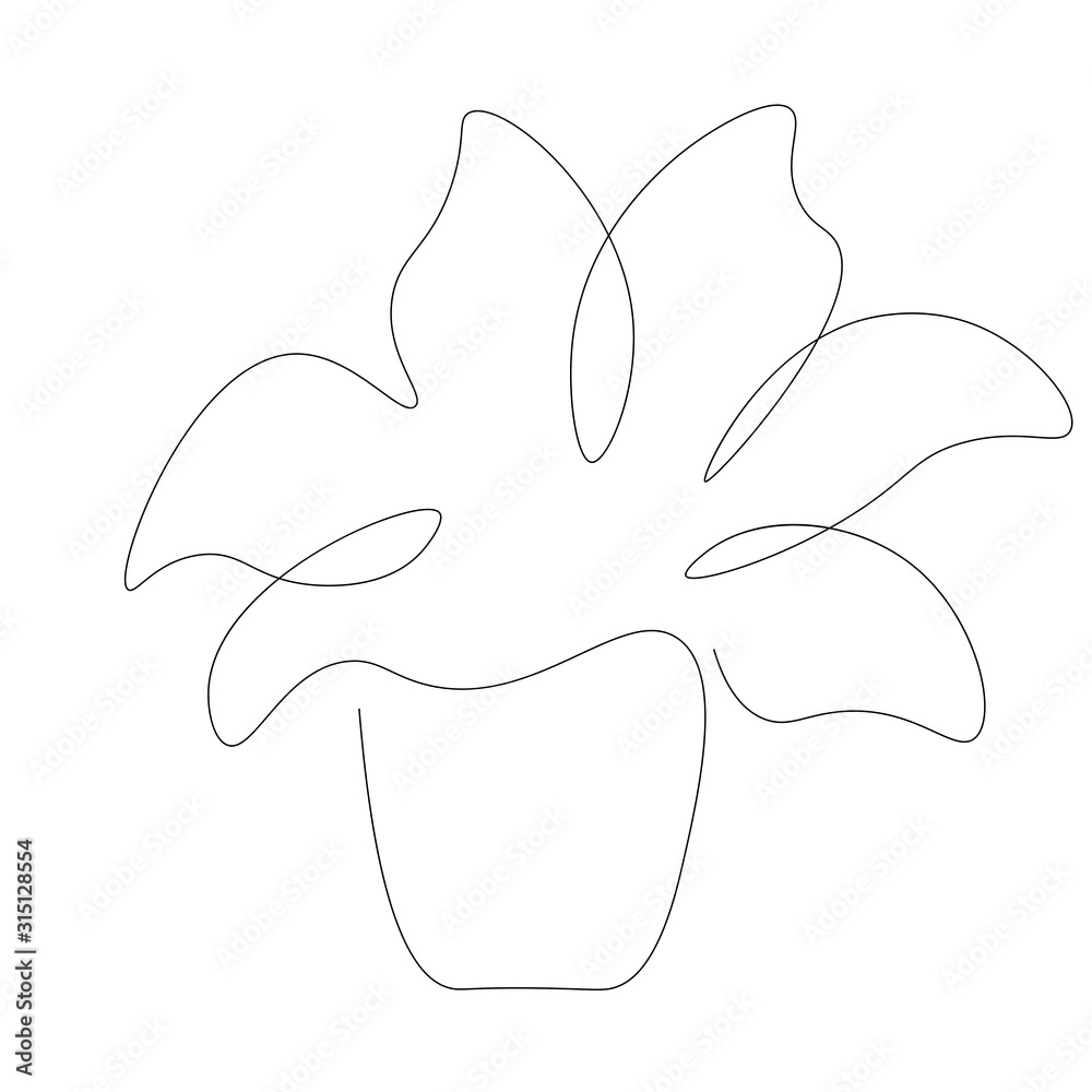 Plant in pot one line drawing vector illustration Plant in pot one line drawing vector illustration