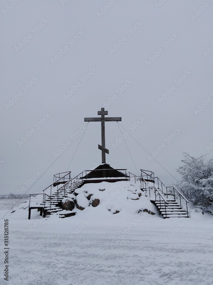 Fototapeta premium Snow Orthodox cross