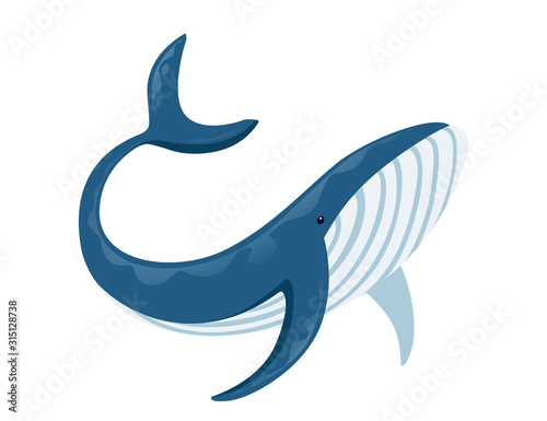 Big blue whale cartoon animal design biggest mammal on the earth flat vector illustration isolated on white background