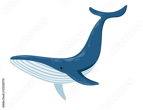 Big blue whale cartoon animal design biggest mammal on the earth flat vector illustration isolated on white background