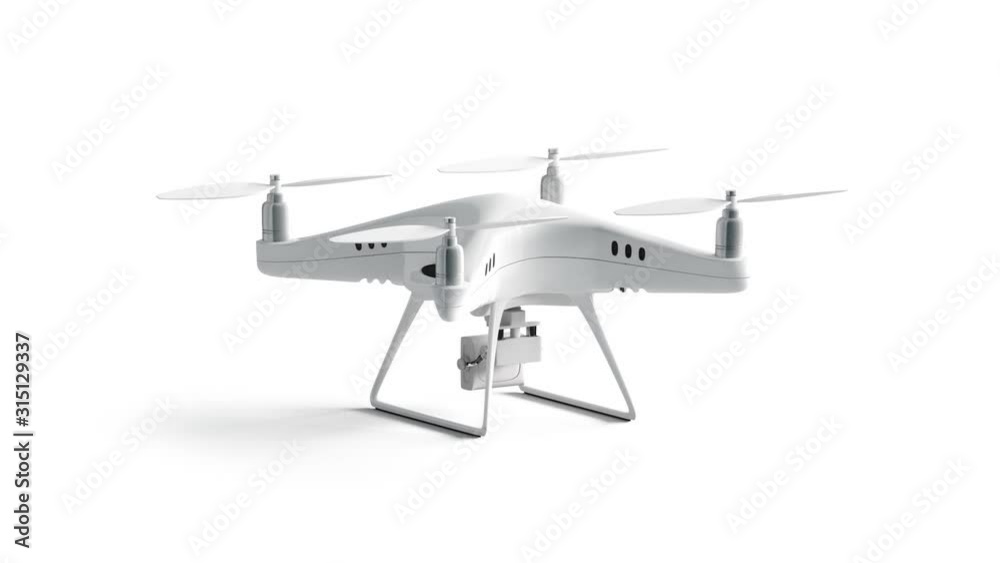 Blank white quadrocopter with camera mock up, looped rotation Blank white quadrocopter with camera mock up, looped rotation