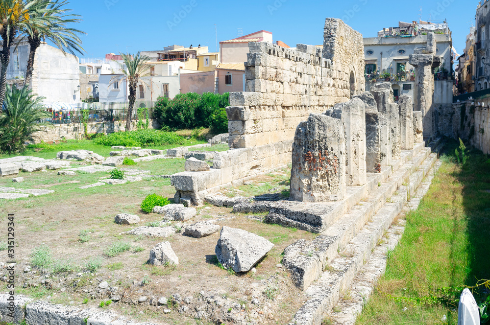 The ancient greek ruins of the Apollo theatre in the old city of Ortigia (Sicily, Italy, Siracusa Province), that's UNESCO Site.