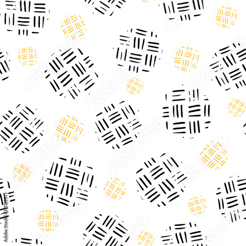 Seamless pattern with circle and a line handrawn structure on a light background. Vector repeating illustration.