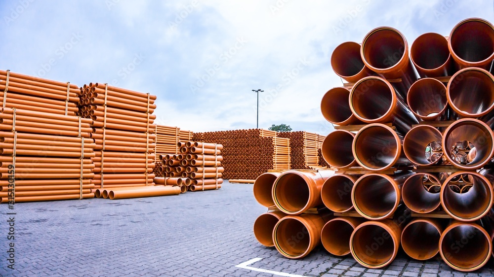 Orange pipes . logistics warehouse . to store goods on the street