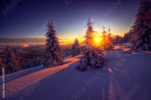 Wonderful winter sunset in the mountains © HeavenMan