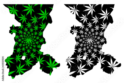 Koulikoro Region (Regions of Mali, Republic of Mali) map is designed cannabis leaf green and black, Koulikoro map made of marijuana (marihuana,THC) foliage....