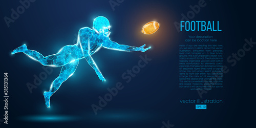 Abstract football player from particles, lines and triangles on blue background. Rugby. American footballer. All elements on a separate layers, color can be changed to any other in one click. Vector © matrosovv