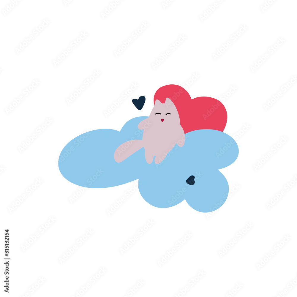 Cute loved cat on clound with hearts. Valentines day greeting card. Vector illustration EPS 10. Cute loved cat on clound with hearts. Valentines day greeting card. Vector illustration EPS 10.