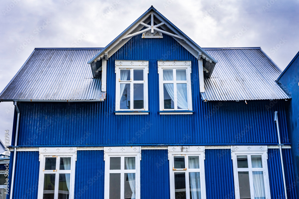 Colorful Blue House Street Reykjavik Iceland