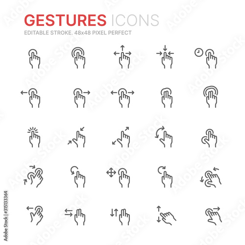 Collection of touch screen hand gestures line icons. 48x48 Pixel Perfect. Editable stroke