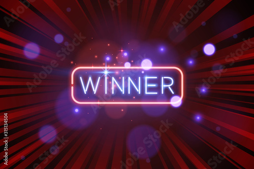 Neon winner banner with red light background