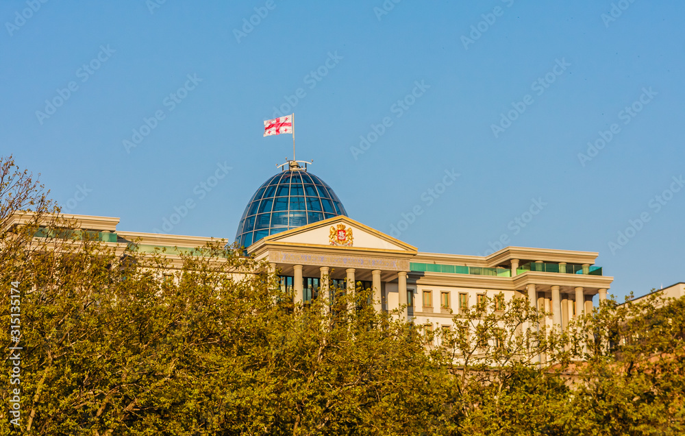 Obraz premium Tbilisi, Georgia. Presidential Administration Palace, Avlabari Residence. Uptown Of Avlabari District. Famous Landmark