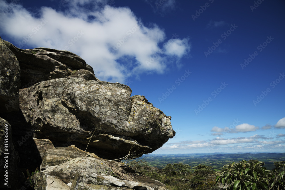 Stone Hill and Blue Sky with White Clouds in Brazil