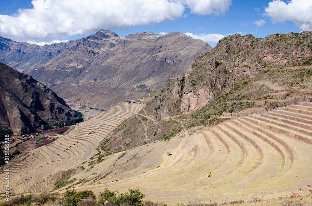 Inca terraces in Pisac, Peru