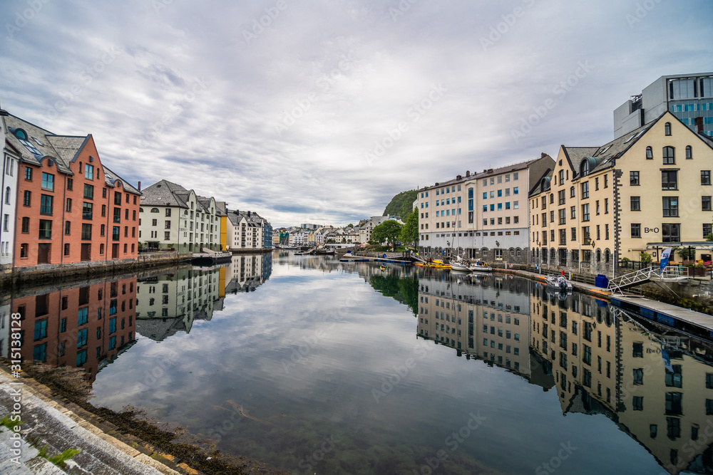 ALESUND, NORWAY - June, 2019: Alesund city centre. Alesund is a town and municipality in More og Romsdal county, Norway
