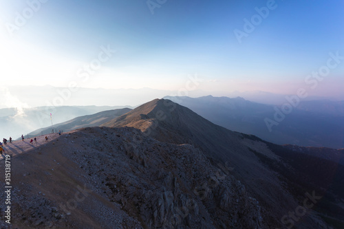 Panorama of the mountains at sunset, twilight